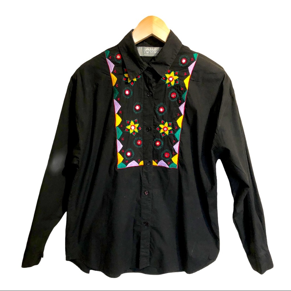 Vintage black button down embroidered shirt